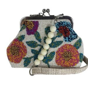 America & Beyond's Beaded Frame Clutch-White Floral